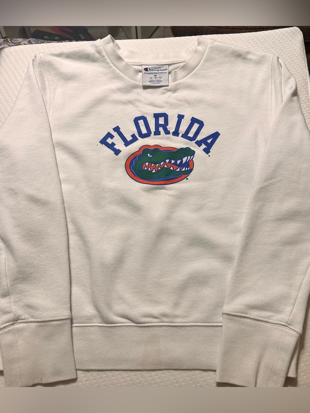 Champion White Florida Gators Crewneck with Blue & Green Logo